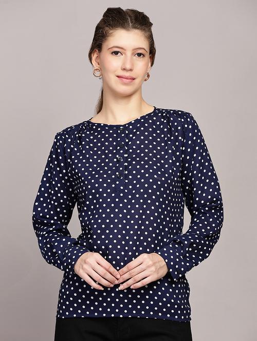 women polka dots printed long sleeve top - 21591935 - Very Small Image - 1