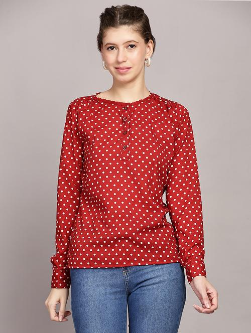 women red polka dot printed regular top - 21591937 - Very Small Image - 1