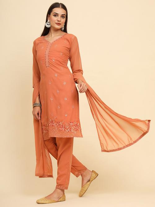 women embroidered three quarter sleeve suit set - 21597745 - Very Small Image - 1