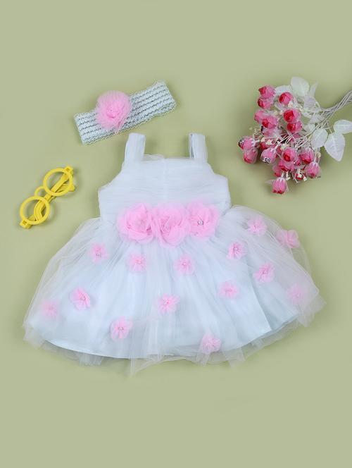 girls square neck flare net frock - 21611664 - Very Small Image - 1