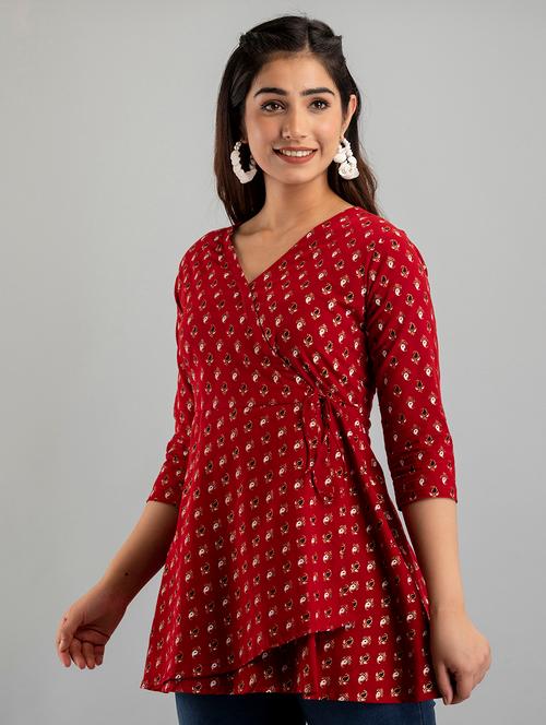 women three quarter sleeve angrakha kurti - 21613805 - Very Small Image - 1