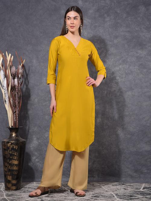 women solid three quarter sleeve straight kurta - 21627393 - Very Small Image - 1