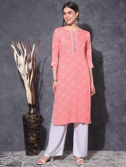 women bandhani three quarter sleeve straight kurta - 21627419 - Very Small Image - 1