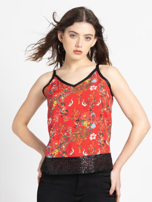 women floral print shoulder strap top - 21627571 - Very Small Image - 1