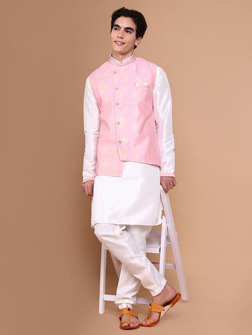 men mandarin neck kurta pyjama with jacket ethnic wear set - 21632596 - Very Small Image - 1