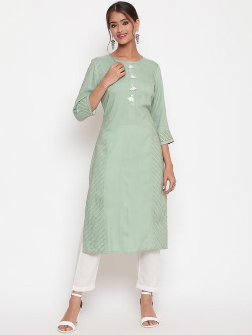 women solid three quarter sleeve straight kurta - 21642057 - Very Small Image - 1