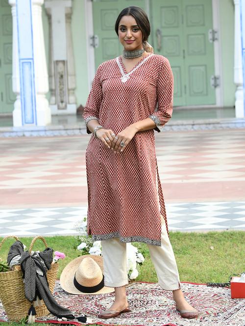 women printed three quarter sleeve straight kurta - 21642070 - Very Small Image - 1