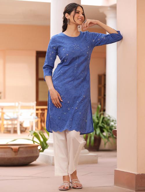 women embroidered three quarter sleeve straight kurta - 21642082 - Very Small Image - 1