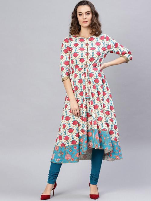 women floral printed round neck flared kurta - 21644026 - Very Small Image - 1