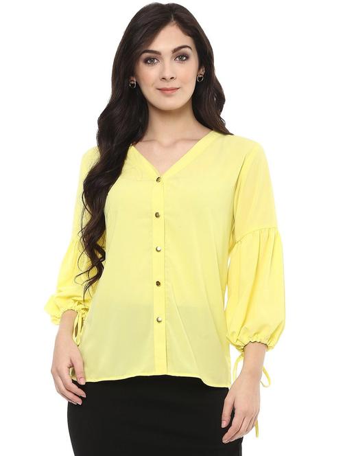 women solid puff sleeves regular top - 21651404 - Very Small Image - 1