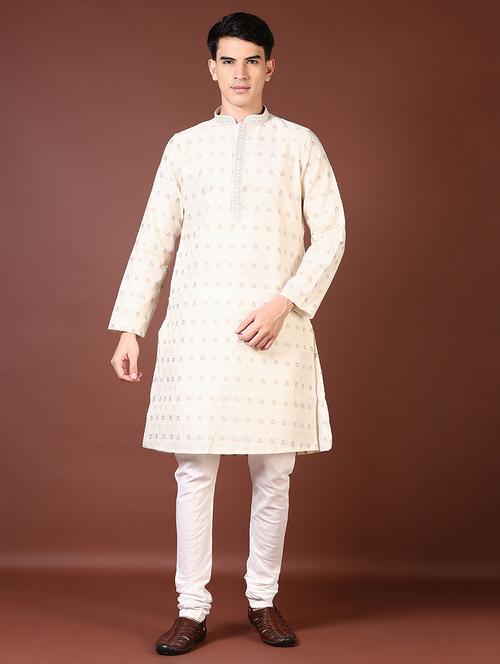 men self design mandarin neck kurta pyjama set - 21667578 - Very Small Image - 1
