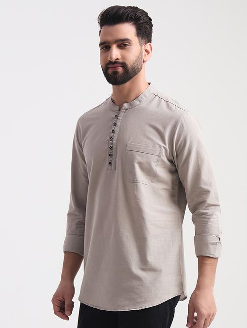men mandarin neck solid short kurta - 21669392 - Very Small Image - 1