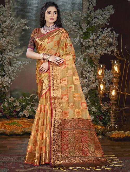 women self design chanderi saree with blouse - 21671154 - Very Small Image - 1