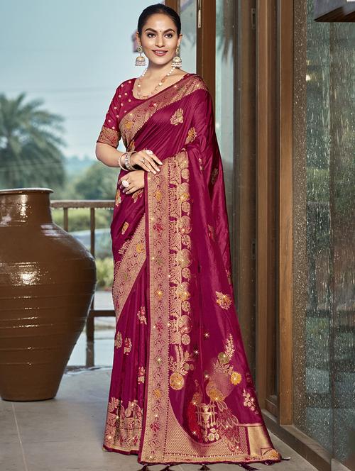 women self design banarasi saree with blouse - 21671345 - Very Small Image - 1