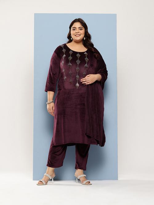 women plus size round neck kurta pant set with dupatta - 21673069 - Very Small Image - 1