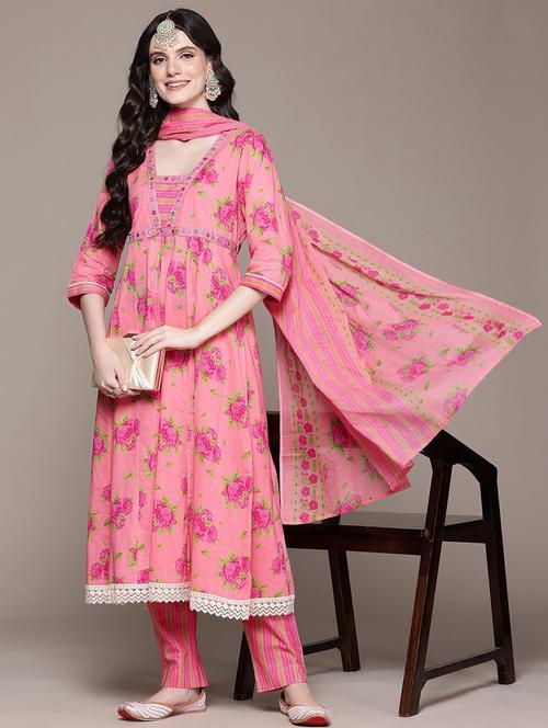 women three quarter sleeve kurta pant with dupatta set - 21675300 - Very Small Image - 1