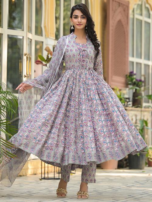 women grey long sleeve kurta pant with dupatta set - 21678404 - Very Small Image - 1