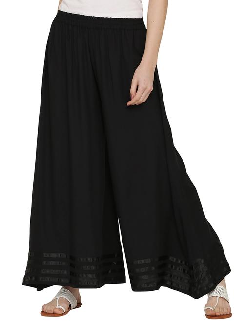 women black solid flared palazzos - 21678609 - Very Small Image - 1