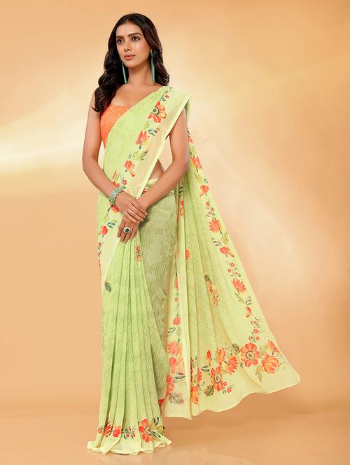 women green floral printed saree with blouse - 21678829 - Very Small Image - 1