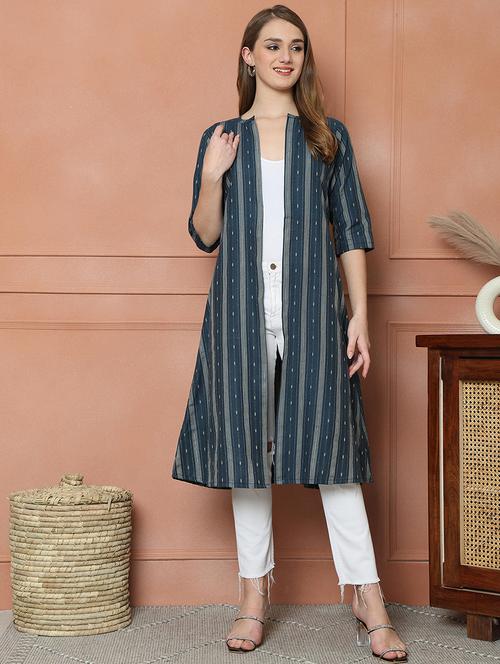 women self design three quarter sleeve long shrug - 21679097 - Very Small Image - 1