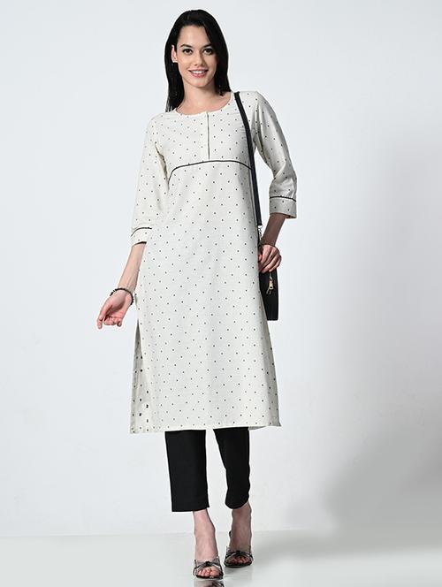 women cream polka dot a-line kurta - 21681372 - Very Small Image - 1
