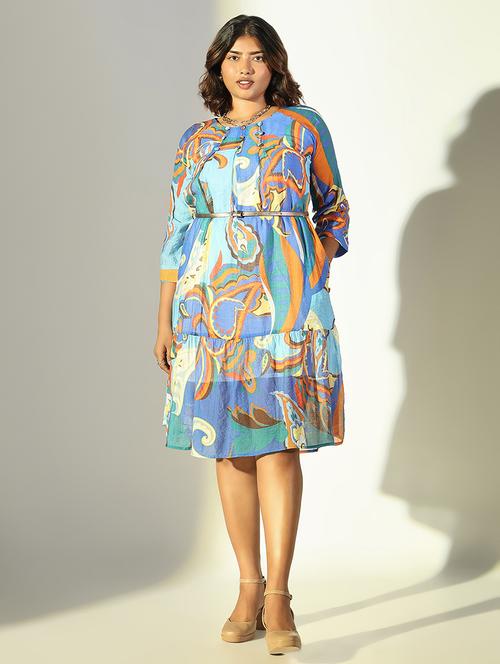 women printed round neck tiered dress - 21682089 - Very Small Image - 1