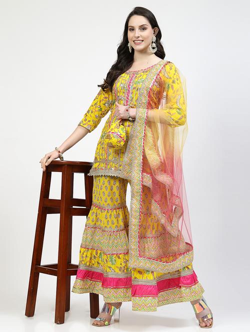 women floral printed kurta sharara set with dupatta - 21682314 - Very Small Image - 1