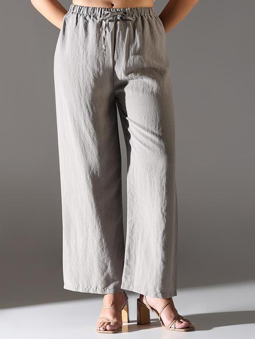 women solid high rise wide leg trouser - 21682329 - Very Small Image - 1