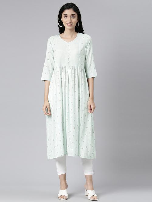 women printed three quarter sleeve a-line kurta - 21682781 - Very Small Image - 1