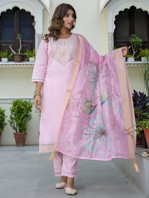 women three quarter sleeve kurta pant with dupatta set - 21684185 - Very Small Image - 1