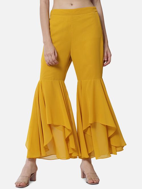 women solid mid rise ruffle palazzo - 21684850 - Very Small Image - 1