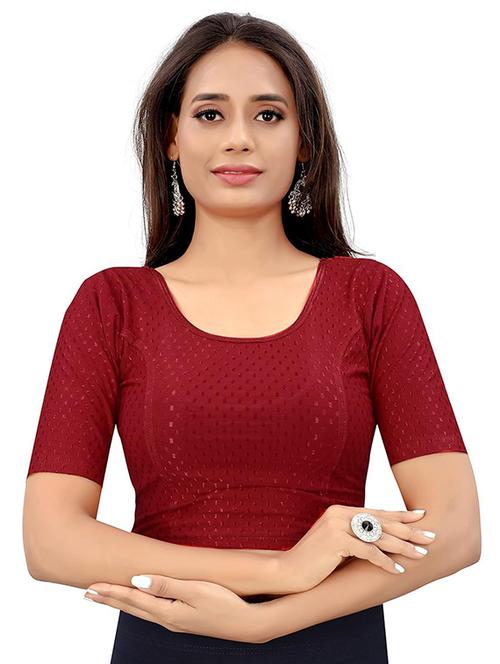 women cotton lycra dobby blouse stitched self design round neck saree blouse - 21692910 - Very Small Image - 1