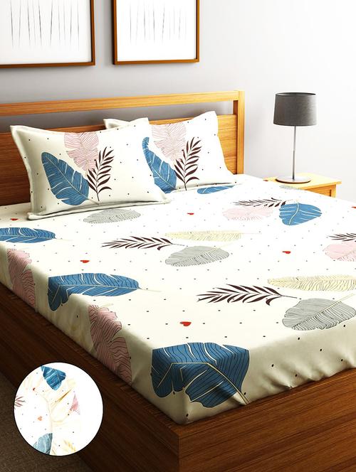 home sizzler 210tc botanical charm elastic fitted double bedsheet (72x78 inch) with 2 king size pillow covers - 21697035 - Very Small Image - 1