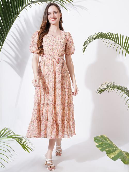 women printed puff sleeves tiered dress - 21697933 - Very Small Image - 1