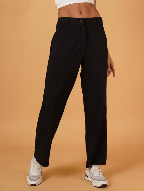 women solid full length flat front trousers - 21697981 - Very Small Image - 1
