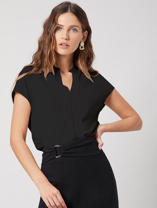 women black solid short sleeve regular top - 21698773 - Very Small Image - 1