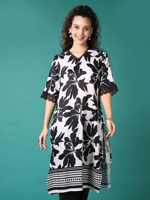 women printed v neck short sleeve straight kurta - 21698937 - Very Small Image - 1