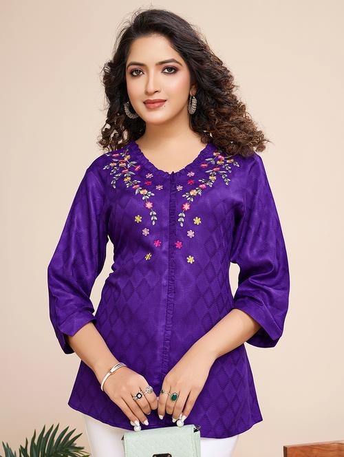 women embroidered three quarter sleeves a-line top - 21699002 - Very Small Image - 1
