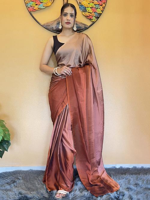 women brown solid party wear saree with blouse - 21703222 - Very Small Image - 1