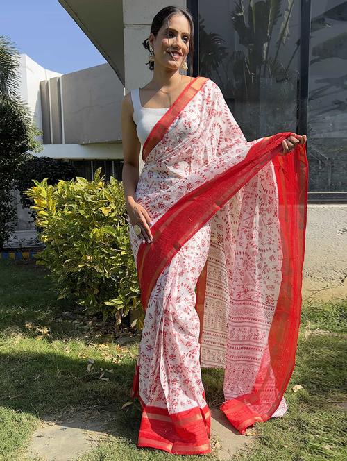 women printed bordered saree with blouse - 21703269 - Very Small Image - 1