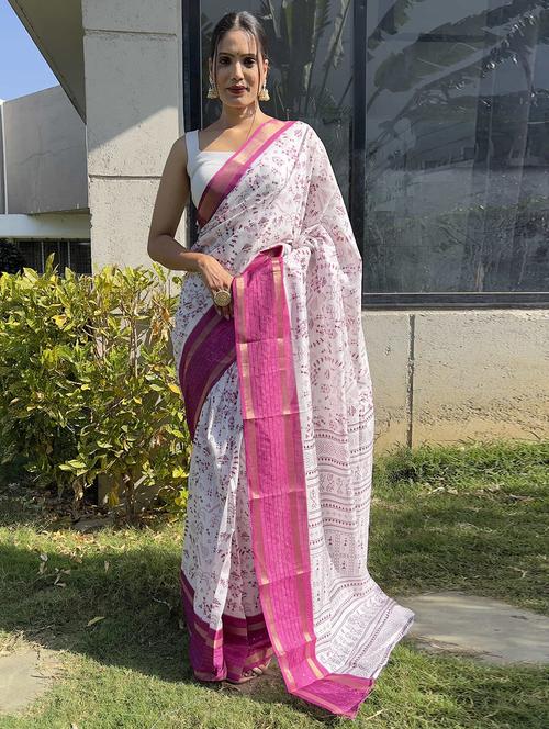 women printed bordered saree with blouse - 21703270 - Very Small Image - 1