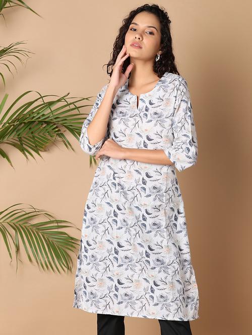 women floral printed notch neck straight kurta - 21705595 - Very Small Image - 1