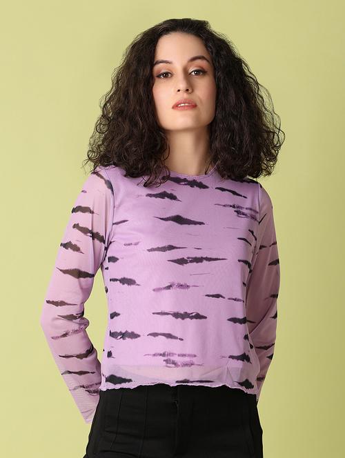women purple tie & dye printed long sleeve top - 21705665 - Very Small Image - 1