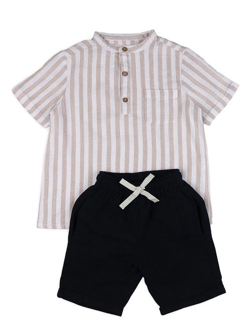 boys beige stripes shirts & shorts set - 21707852 - Very Small Image - 1