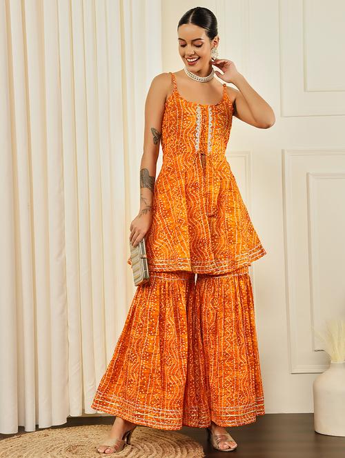 women bandhani printed kurta sharara set - 21708791 - Very Small Image - 1