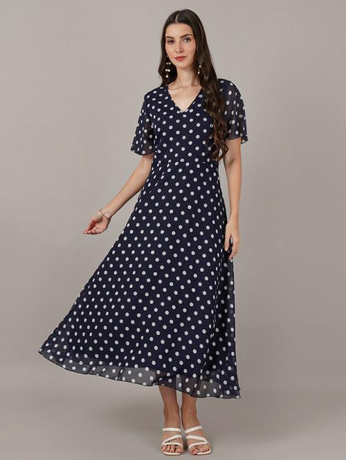 women polka doted short sleeves a-line dress - 21709704 - Very Small Image - 1