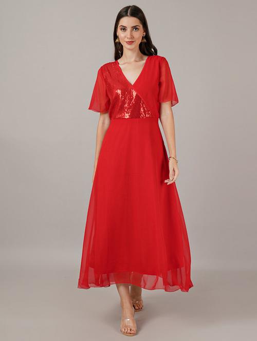 women sequined overlap neck fit & flare dress - 21709710 - Very Small Image - 1
