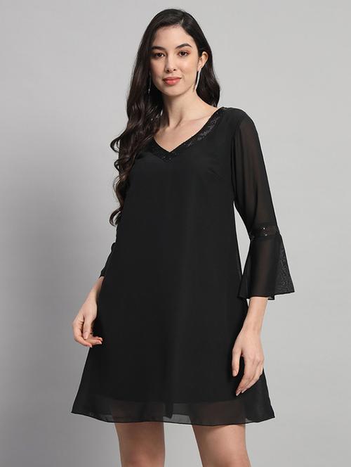 women solid bell sleeves a-line dress - 21709732 - Very Small Image - 1