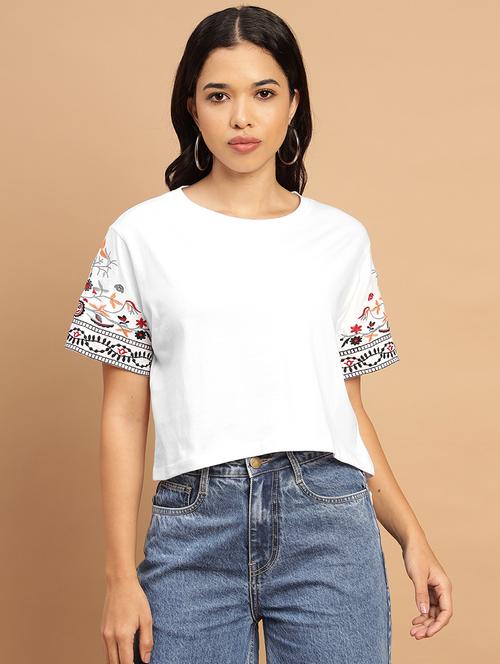 women embroidered short sleeves crop t-shirt - 21709848 - Very Small Image - 1