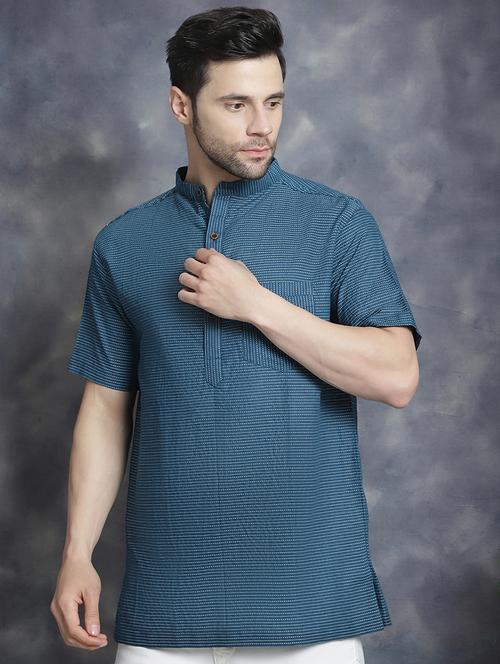 men mandarin neck striped short kurta - 21712149 - Very Small Image - 1